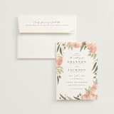 "Peony Wreath" - Wedding Invitations in Peach by Joanna Griffin - Invitation with Envelope