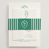 "Palm Tree Crest" - Wedding Invitations in Palm by Erika Firm - Assembled with Belly Band