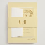 "Vintage Label" - Wedding Invitations in Butter by Nazia Hyder - Assembled with Belly Band