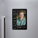 "Distinguished" - Graduation Announcements in Eclipse by Everett Paper Goods - Magnet Front