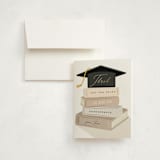 "Book Stack" - Graduation Thank You Cards in Ash by Susan Zinader - Front