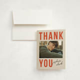 "Poster Type" - Graduation Thank You Cards in Tangerine by Robert and Stella - Front