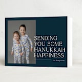 "Sending holiday happiness" - Hanukkah Cards in Navy by Jackie Crawford - Folded Card