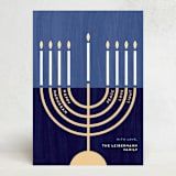 "Modern Menorah" - Hanukkah Cards in Navy by Kami Turnell - Front