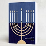"Modern Menorah" - Hanukkah Cards in Navy by Kami Turnell - Folded Card