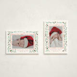 "Merry Little Christmas Greenery" - Holiday Birth Announcement Cards in Tangerine by Alethea and Ruth - Photo Orientation Options