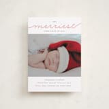 "The Merriest Christmas Of All" - Holiday Birth Announcement Cards in Bubblegum by Sara Hicks Malone - Front