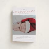 "The Merriest Christmas Of All" - Holiday Birth Announcement Cards in Bubblegum by Sara Hicks Malone - Folded Card