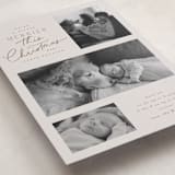 "Merrier This Year" - Holiday Birth Announcement Cards in Toffee by Everett Paper Goods - Detail