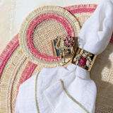 "Ruffle edge straw coasters, pink" - Coasters in pink by Joanna Buchanan