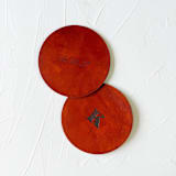 "Custom Leather Coaster - Centered Text - 2 Coasters" - Coasters in brown by Left Grain