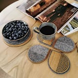 "Gray felt and wood coasters “Disco”" - Coasters in brown by Decomundo Home