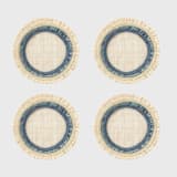 "Ruffle edge straw coasters, Indigo, set of four" - Coasters in blue by Joanna Buchanan