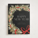 "Festive Side Ribbon Wreath" - Holiday Cards in Coal by Jackie Crawford - Front