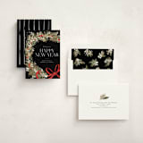 "Festive Side Ribbon Wreath" - Holiday Cards in Coal by Jackie Crawford - Assembled