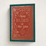 "Gilded Hand Drawn Frame" - Holiday Cards in Poinsettia by Hannah Williams - Folded Card