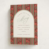 "Poinsettia Stripe Wallpaper" - Holiday Cards in Cranberry by Susan Zinader - Folded Card