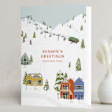 "Mountain Town" - Holiday Cards in Berry by Kat Roberts - Folded Card