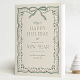 "Ribbon Stripe Holiday" - Holiday Cards in Emerald by Chris Griffith - Folded Card