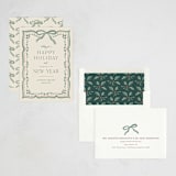"Ribbon Stripe Holiday" - Holiday Cards in Emerald by Chris Griffith - Assembled