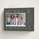 "Joyful and Grateful" - Holiday Cards in Sage by Corinne Malesic - Folded Card