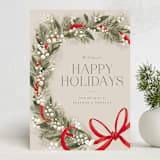 "Festive Side Ribbon Wreath" - Holiday Cards in Eggnog by Jackie Crawford - Front
