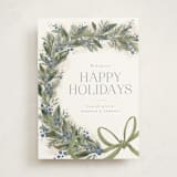 "Festive Side Ribbon Wreath" - Holiday Cards in Juniper by Jackie Crawford - Front
