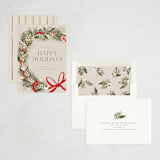 "Festive Side Ribbon Wreath" - Holiday Cards in Eggnog by Jackie Crawford - Assembled