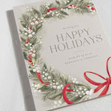 "Festive Side Ribbon Wreath" - Holiday Cards in Eggnog by Jackie Crawford - Close-Up