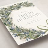 "Festive Side Ribbon Wreath" - Holiday Cards in Juniper by Jackie Crawford - Detail