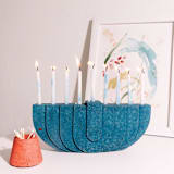 "Menorah: Cobalt Terrazzo" - Menorahs in blue by Pretti.Cool