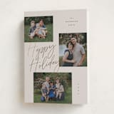 "Scripted Triple" - Holiday Cards in Linen by Kelly Schmidt - Folded Card