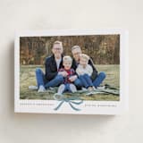 "Crimson Bow" - Holiday Cards in Mist by Olivia Kanaley Inman - Folded Card