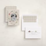 "Winter Village Oval" - Holiday Cards in Taffy by Hannah Williams - Assembled