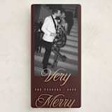 "Gilded Glam" - Foil-Pressed Tall Holiday Cards in Merlot by Chryssi Tsoupanarias - Front