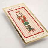 "Gilded Nutcracker" - Foil-Pressed Tall Holiday Cards in Poinsettia by Teju Reval - Detail