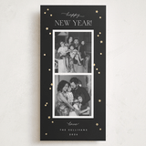 "New Year Confetti" - Foil-Pressed Tall Holiday Cards in Noir by Emily Sabol Goss - Front