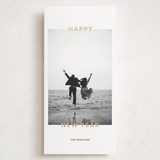 "Happy!" - Foil-Pressed Tall Holiday Cards in Cloud by Angela Thompson - Front