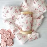 "Bow 2" Cotton Ribbon and Wax Seal Set" - Holiday Gift Wrap Embellishments in pink by Honey Silks Co