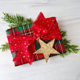 "Star Cotton Ribbon and Gold Leaf Star Set" - Holiday Gift Wrap Embellishments in red by Honey Silks Co