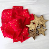 "Star Cotton Ribbon and Gold Leaf Star Set" - Holiday Gift Wrap Embellishments in red by Honey Silks Co