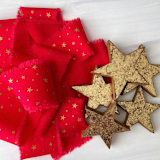 "Star Cotton Ribbon and Gold Leaf Star Set" - Holiday Gift Wrap Embellishments in red by Honey Silks Co