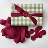 "Burgundy Ribbon and Wax Seal Set" - Holiday Gift Wrap Embellishments in red by Honey Silks Co