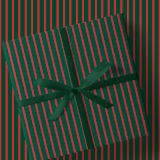 "Hunter Green and Red French Stripe Gift Wrap, Set of 5 Sheets" - Holiday Gift Wrap in green by Liesel Anne
