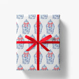 "Ginger Jar Chinoiserie Christmas Gift Wrap, Set of 5 Sheets" - Holiday Gift Wrap in blue by Liesel Anne