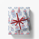 "Ginger Jar Chinoiserie Christmas Gift Wrap, Set of 5 Sheets" - Holiday Gift Wrap in blue by Liesel Anne
