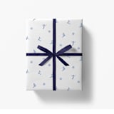 "Après Ski White and Blue Skier Gift Wrap [Set of 3 Sheets]" - Holiday Gift Wrap in white by Liesel Anne