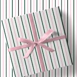"Blush and Hunter Green French Stripe Gift Wrap, Set of 5 Sheets" - Holiday Gift Wrap in green by Liesel Anne