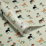 "Holiday Dogs Wrapping Paper" - Holiday Gift Wrap in green by tara berg