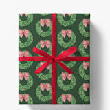 "Green Wreath with Red Bow Gift Wrap, Set of 5 Sheets" - Holiday Gift Wrap in green by Liesel Anne